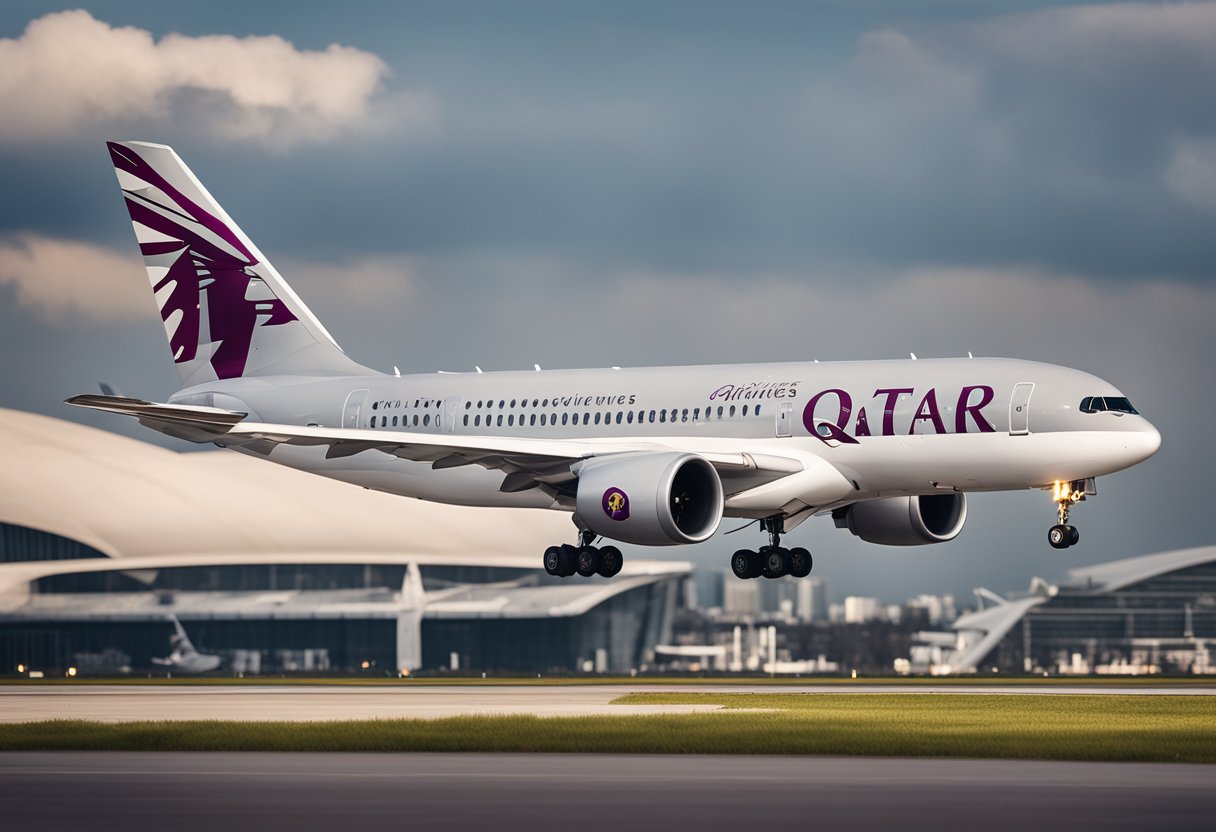 A sleek and modern airplane with the Qatar Airways logo prominently displayed on the tail fin