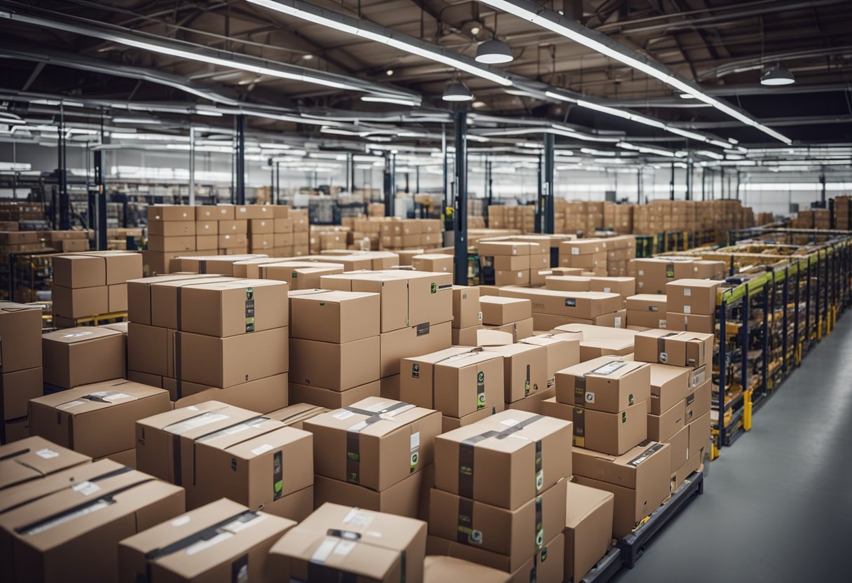 A network of warehouses and delivery robots, with a central control hub, all branded with the Ocado logo