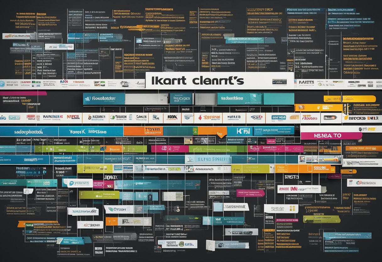 A timeline of Kmart's ownership changes, with various corporate logos and names displayed in chronological order