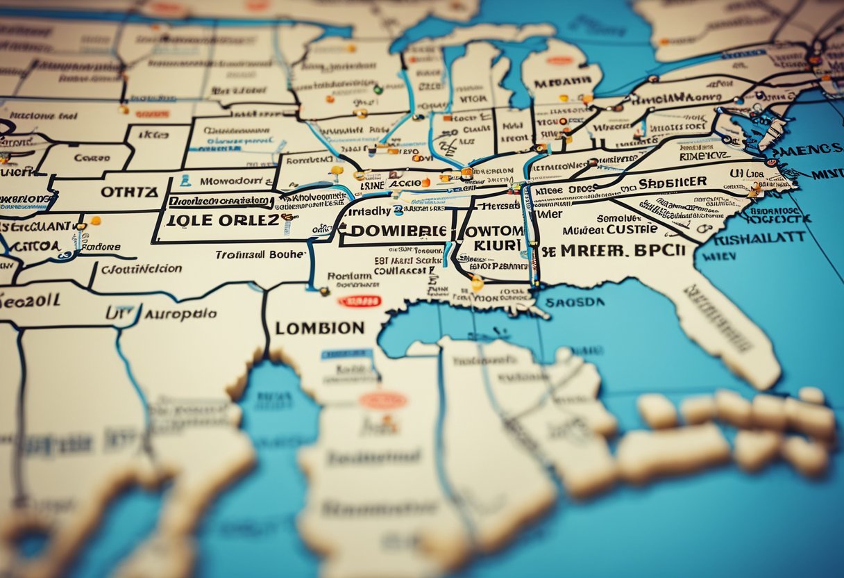A map showing Kmart store locations across the country, with lines indicating the geographic reach of the company