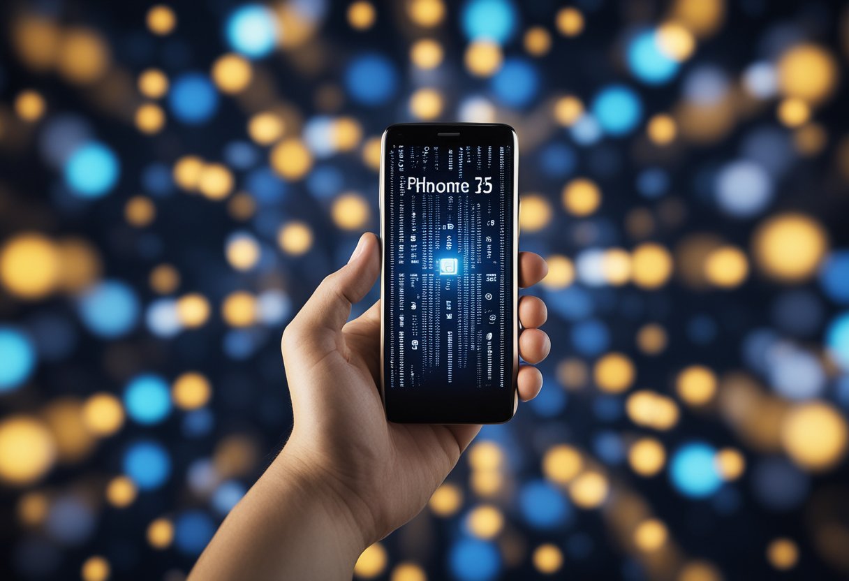 A smartphone with a glowing screen displaying a phone number, surrounded by diverse symbols representing personal and business connections