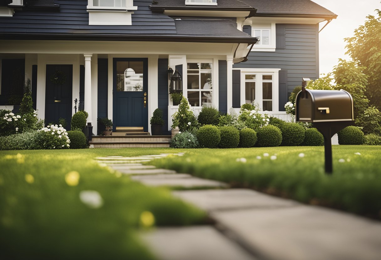 A house with a neatly trimmed lawn and a mailbox bearing the address