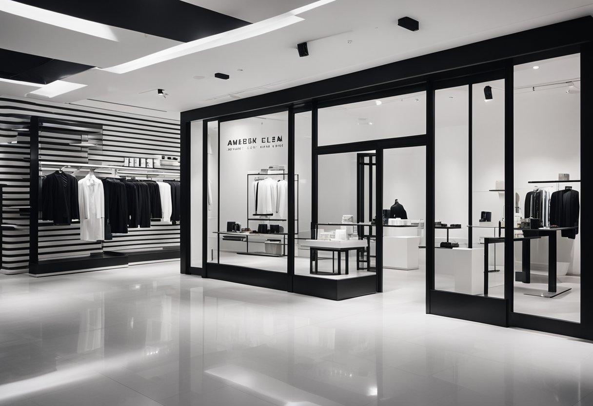 A sleek, minimalist storefront with bold black and white branding. Clean lines and modern architecture reflect Off-White's design philosophy