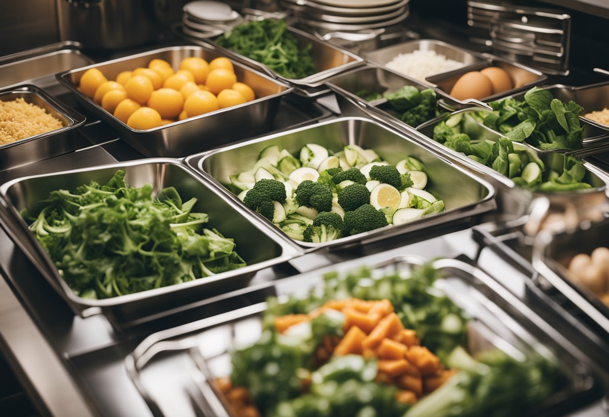 A bustling kitchen with fresh ingredients and Hello Fresh meal kits neatly organized on the counter