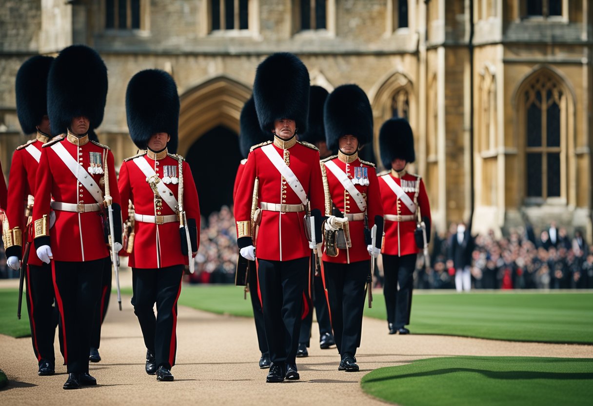 The Queen's Guard marches in front of Windsor Castle