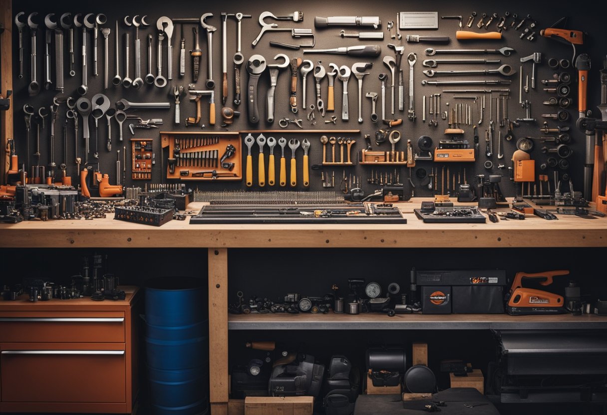 A mechanic's workbench covered in Snap-on tools, with a logo prominently displayed