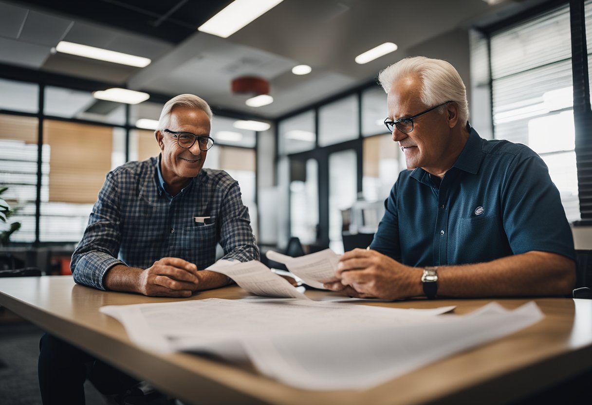 The QuikTrip founders meet in a small office, surrounded by maps and blueprints. They discuss their vision for the first QuikTrip store