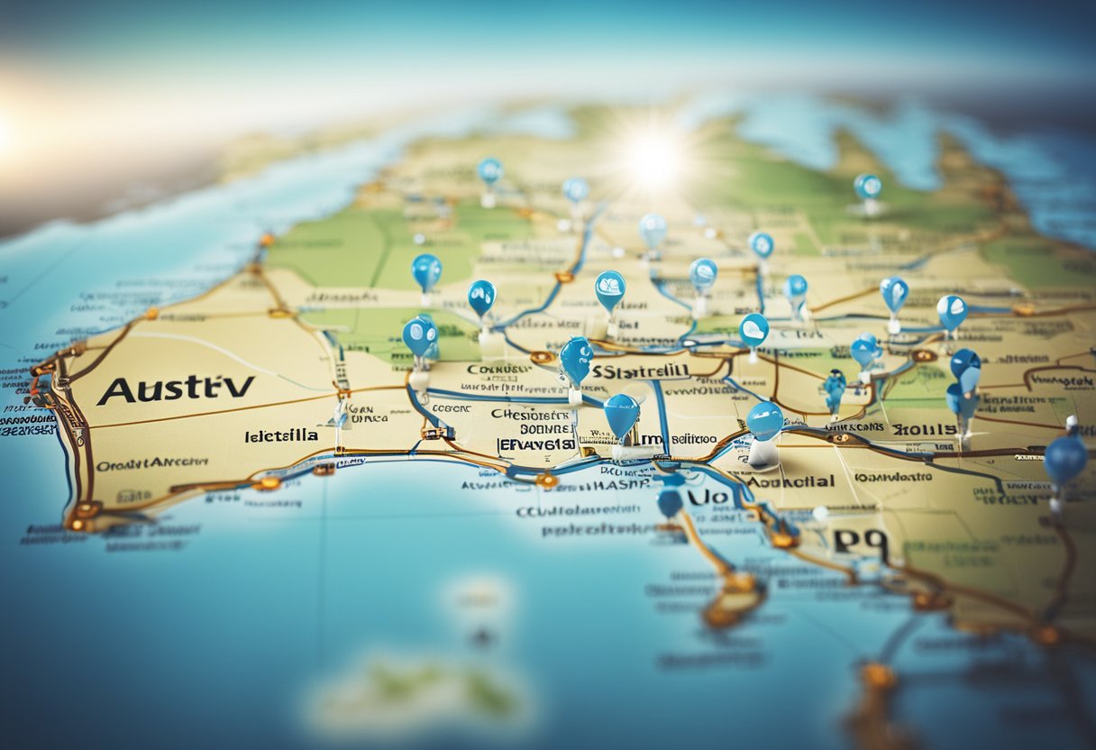 A map of Australia with lines connecting various energy companies and industries, symbolizing strategic partnerships and market expansion