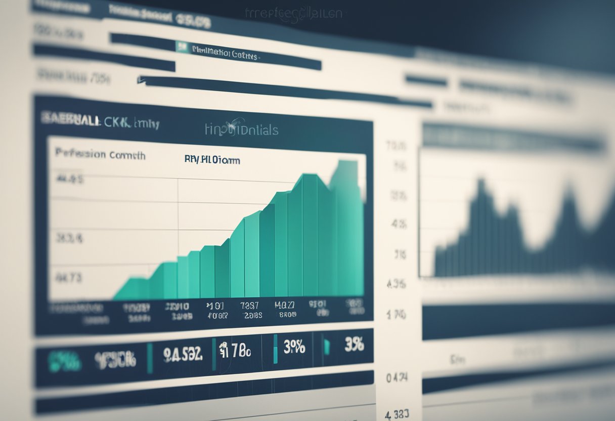 A graph showing upward trend of financials with a strong yeti logo in the background