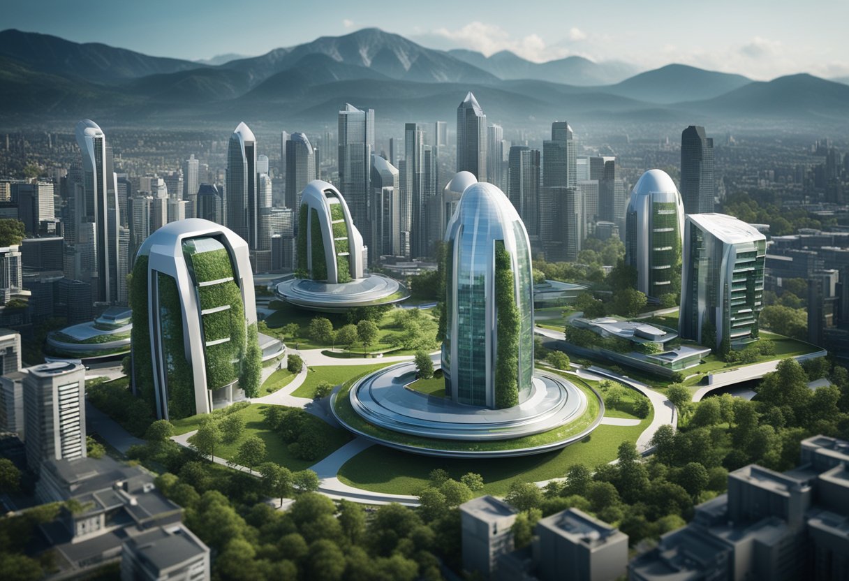 A futuristic city skyline with a prominent Yeti headquarters building, surrounded by smaller buildings and green spaces, indicating expansion plans