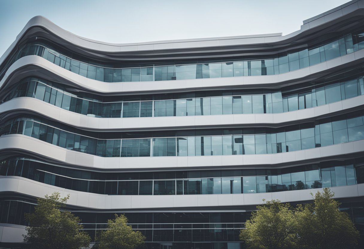 A modern office building with the Cotton On Group logo prominently displayed on the exterior. A bustling headquarters with employees coming and going