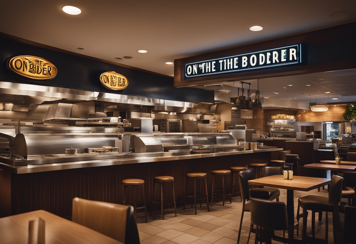 A bustling restaurant with a prominent "On The Border" sign. Nearby are other popular chain restaurants, indicating a competitive industry position