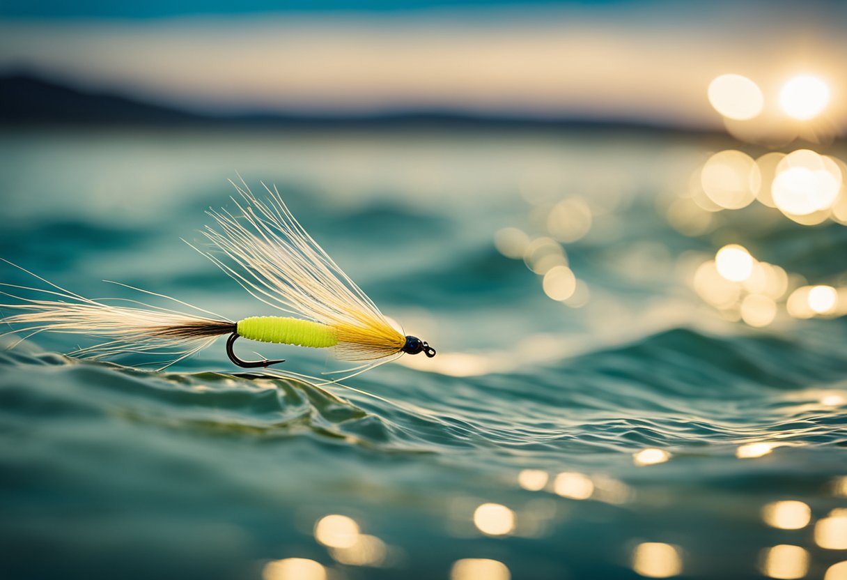 A saltwater fly line glides through the air, attached to a leader setup, ready for casting. The line is bright and buoyant, designed for effortless performance on the water