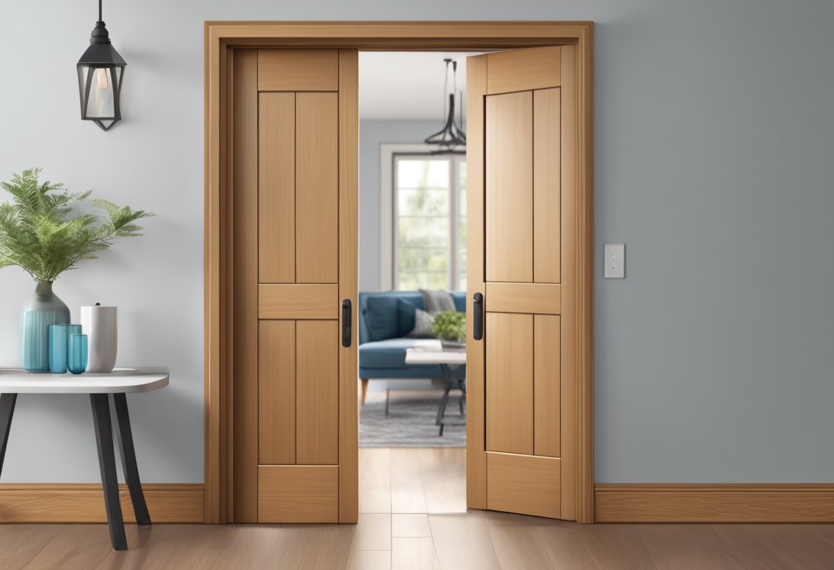 A hollow core door with a cut-out space for a barn door handle