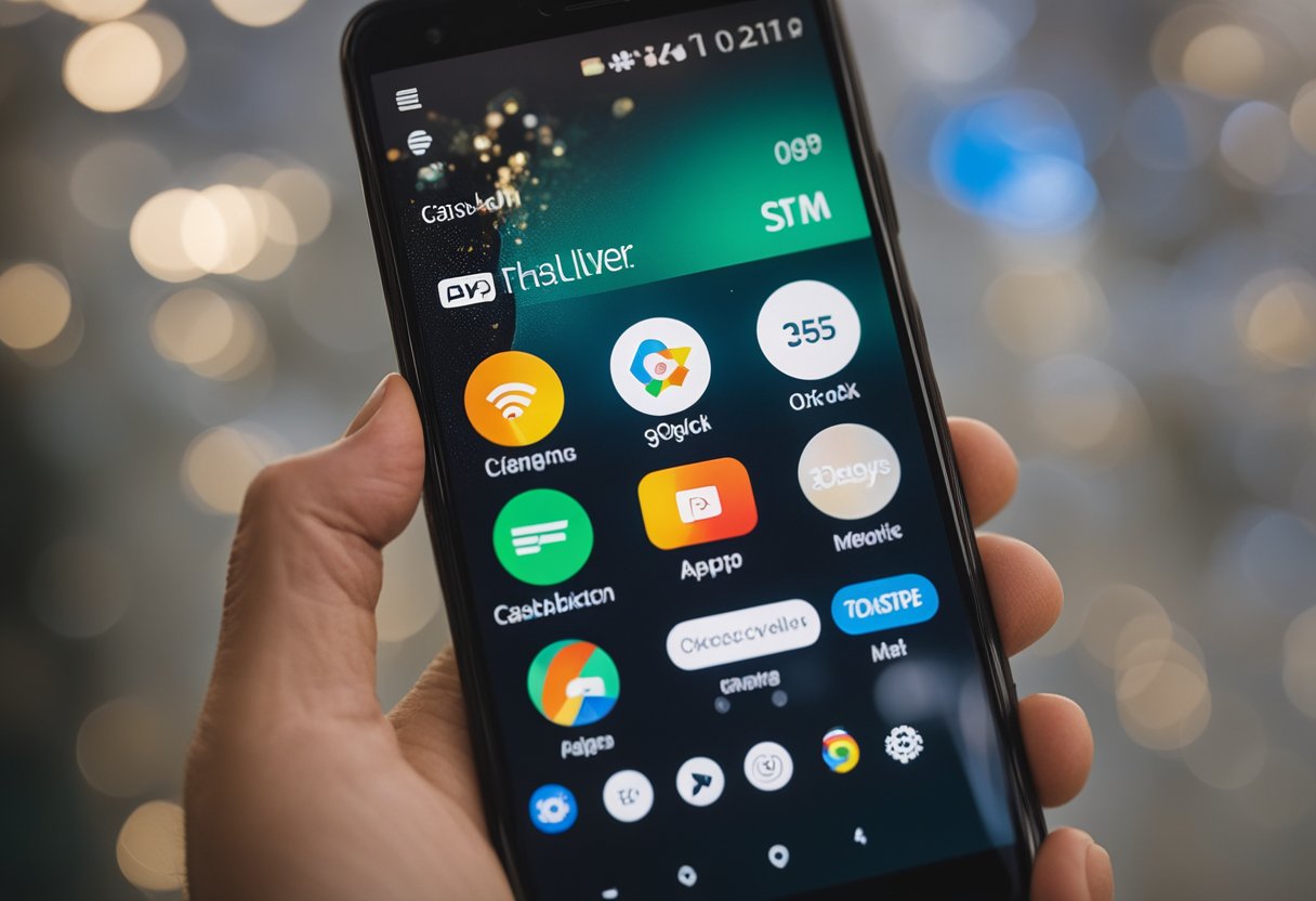 Uma tela de smartphone exibindo três aplicativos de cashback para recarga do Google Play