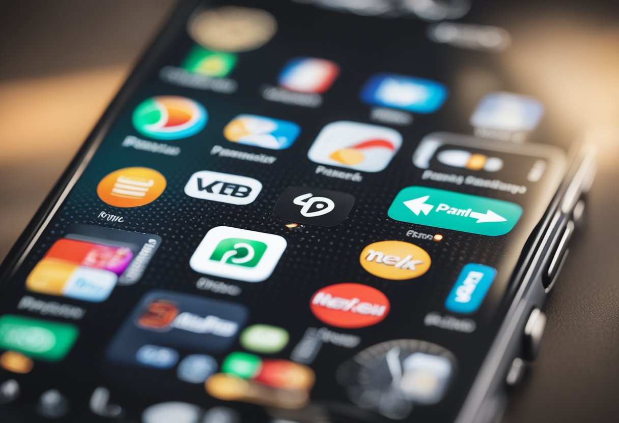 Um smartphone exibindo cinco aplicativos de pagamento com o logo da Netflix