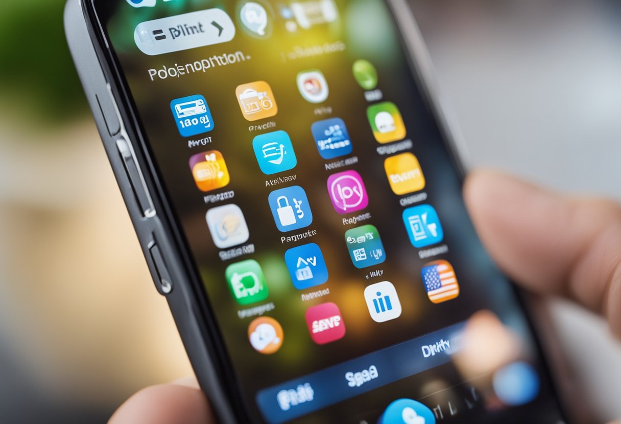 Um smartphone exibindo cinco ícones de aplicativos para opções de pagamento de parcelas de contas