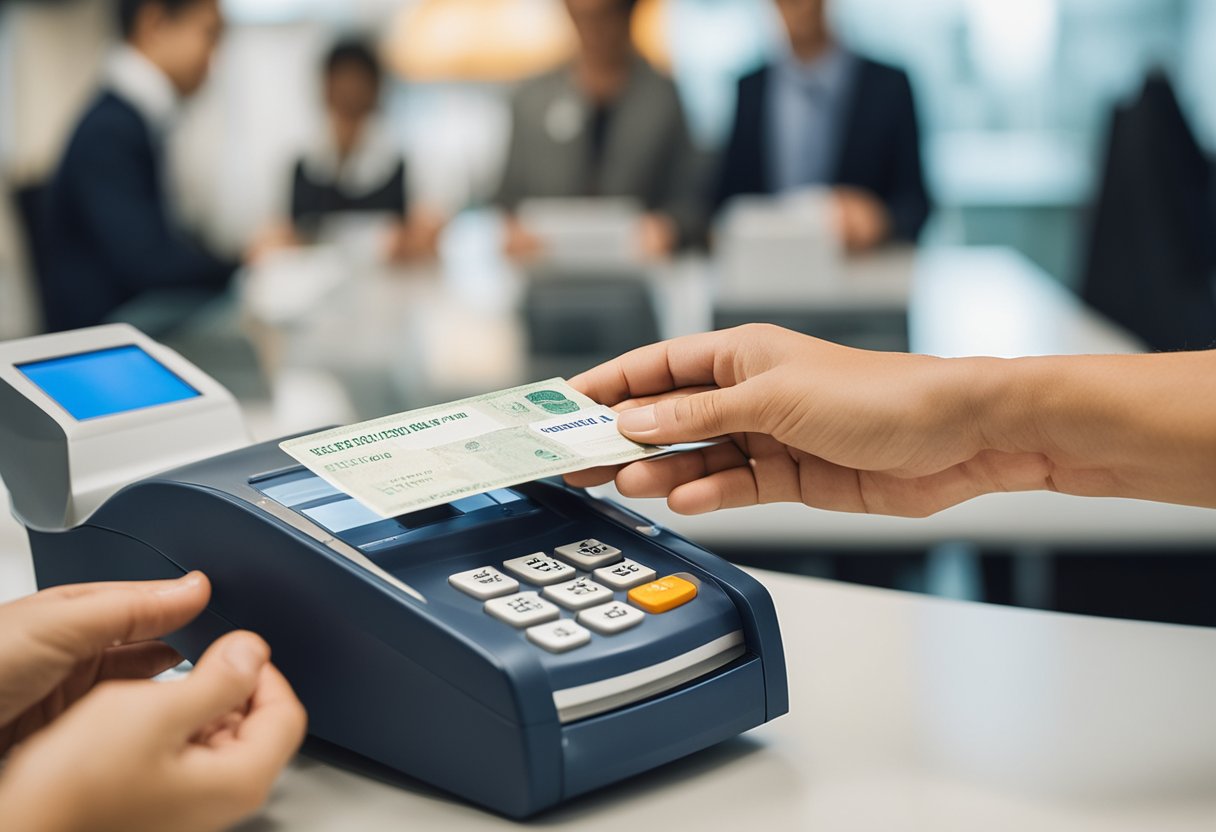 Uma criança entregando documentos de identificação a um caixa de banco para abrir uma conta poupança no Itaú