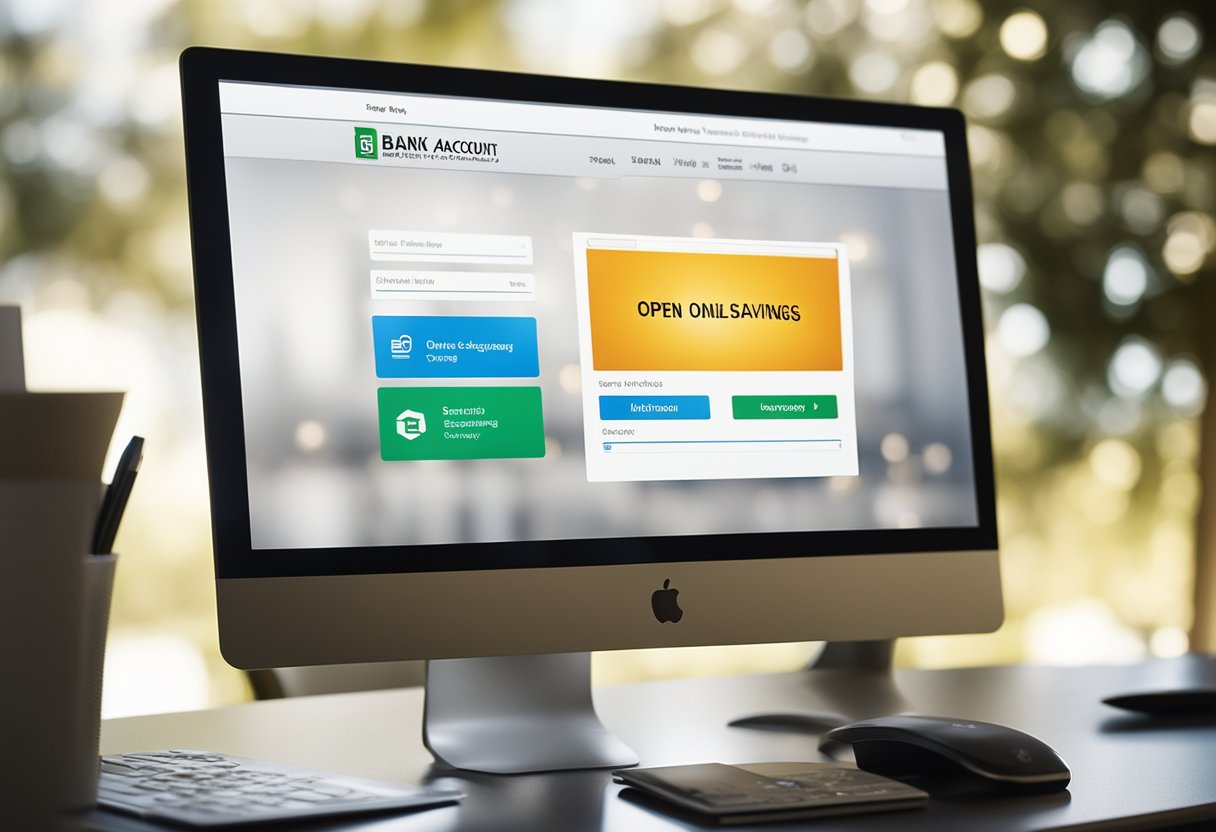 Uma tela de computador exibindo o site de um banco com um botão 'Abrir Conta Poupança Online' destacado