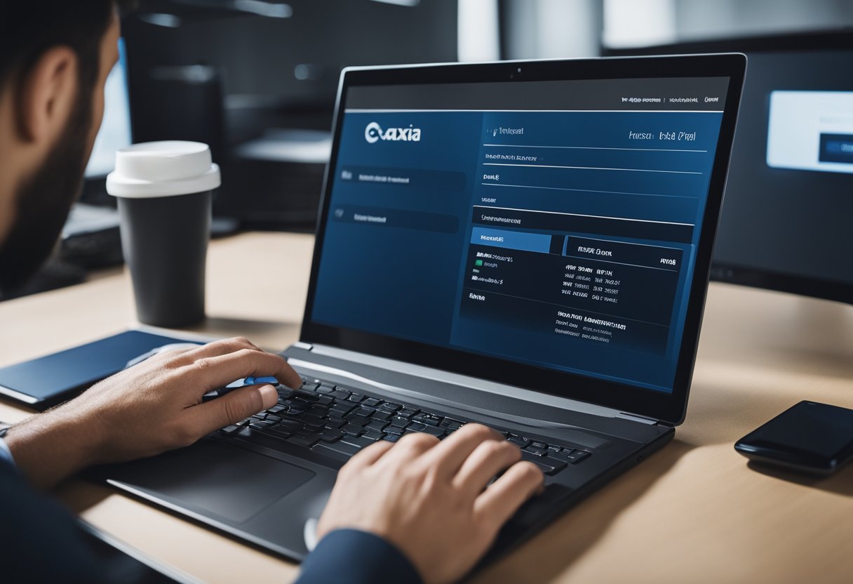 Uma pessoa em pé na frente de um computador, inserindo informações pessoais para abrir uma conta no Caixa Tem.