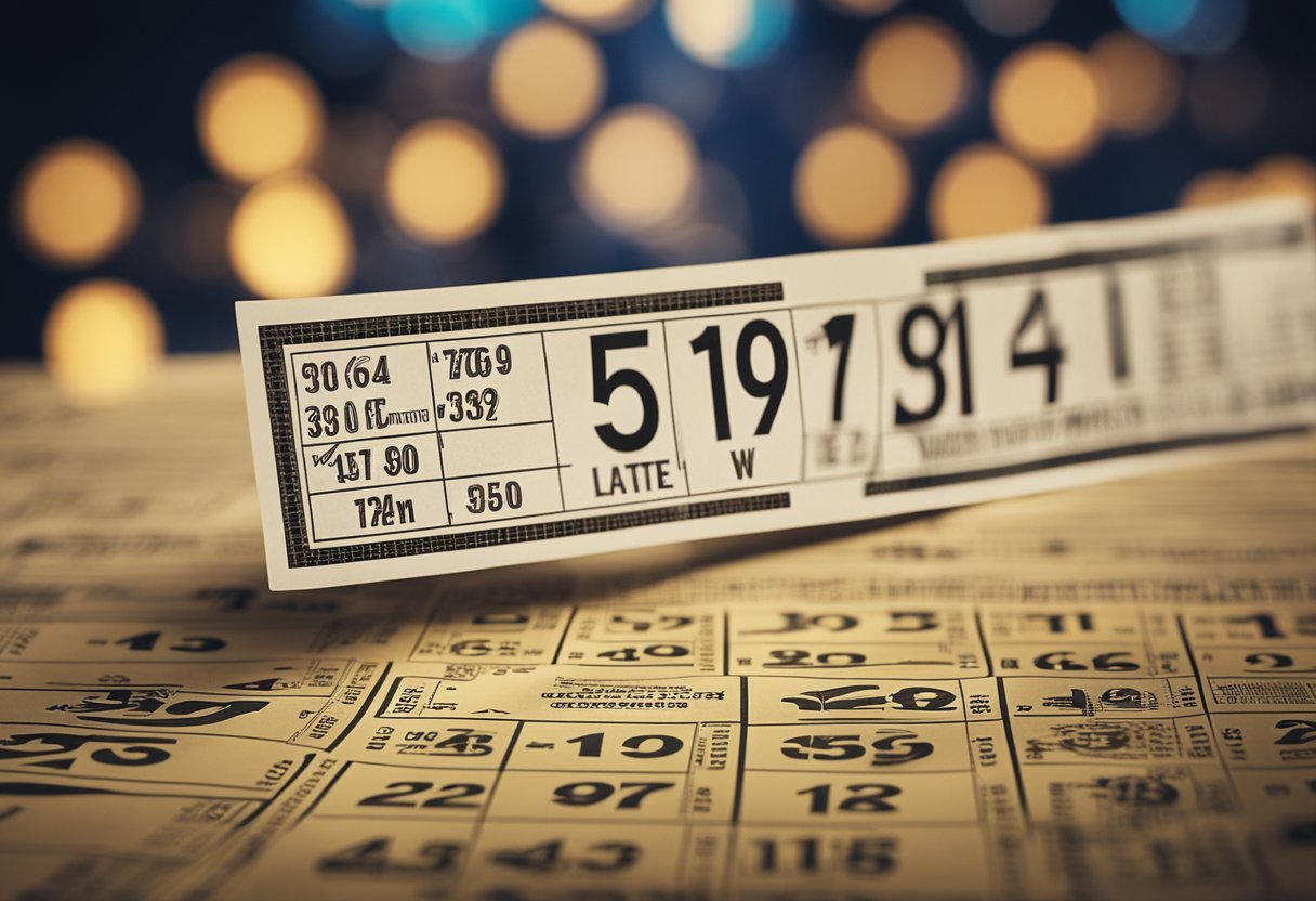 Um bilhete de loteria com 12 números vencedores circulados em uma mesa