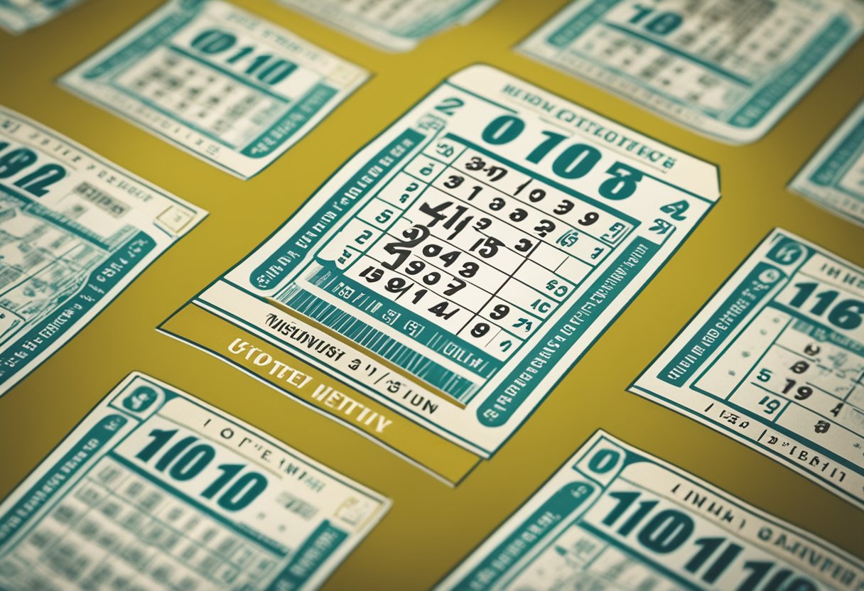 Um bilhete de loteria com 11 números marcados em uma mesa