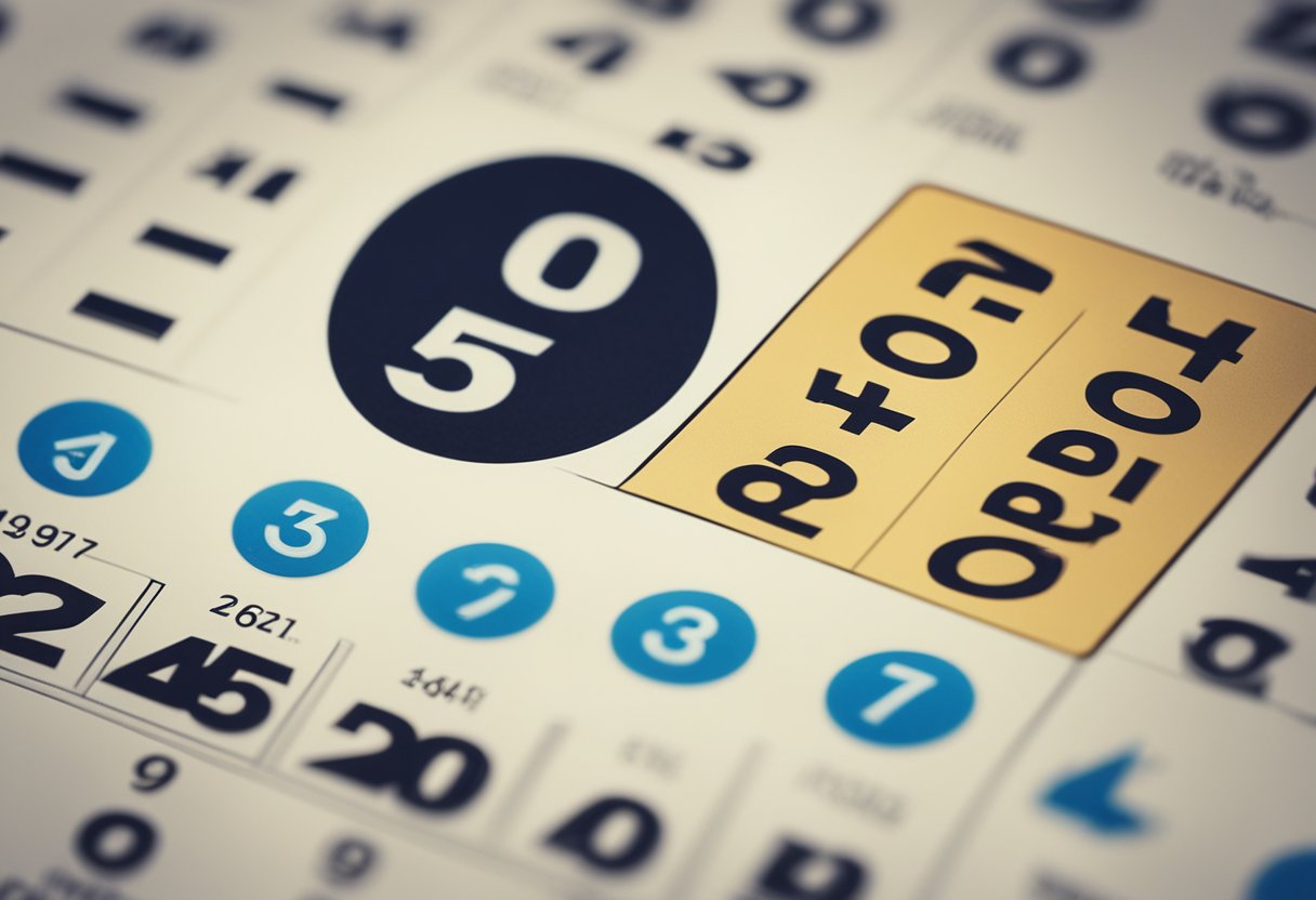 Um calendário com o mês do sorteio circulado e um bilhete vencedor ao lado.