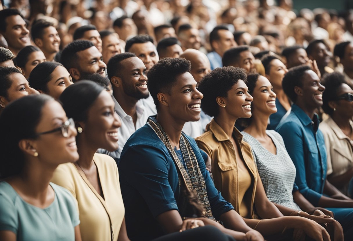 Um grupo de indivíduos diversos aguarda ansiosamente o anúncio do benefício adicional de R$200 do Auxílio Brasil em abril. A atmosfera está cheia de expectativa e esperança.