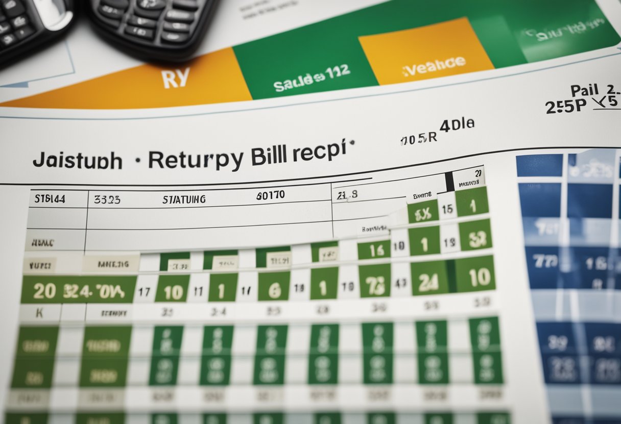Um calendário com uma data de sábado marcada e um recibo de conta paga