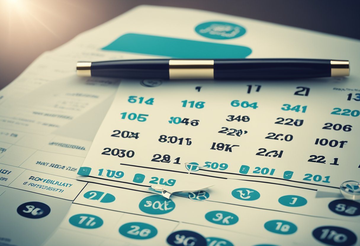 Um calendário com uma data de sábado circulada e um logo de banco ao lado de uma conta paga