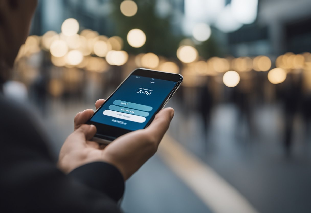 Uma pessoa usando um smartphone para acessar o aplicativo Caixa Tem, com uma expressão perplexa enquanto tenta localizar seu e-mail cadastrado.