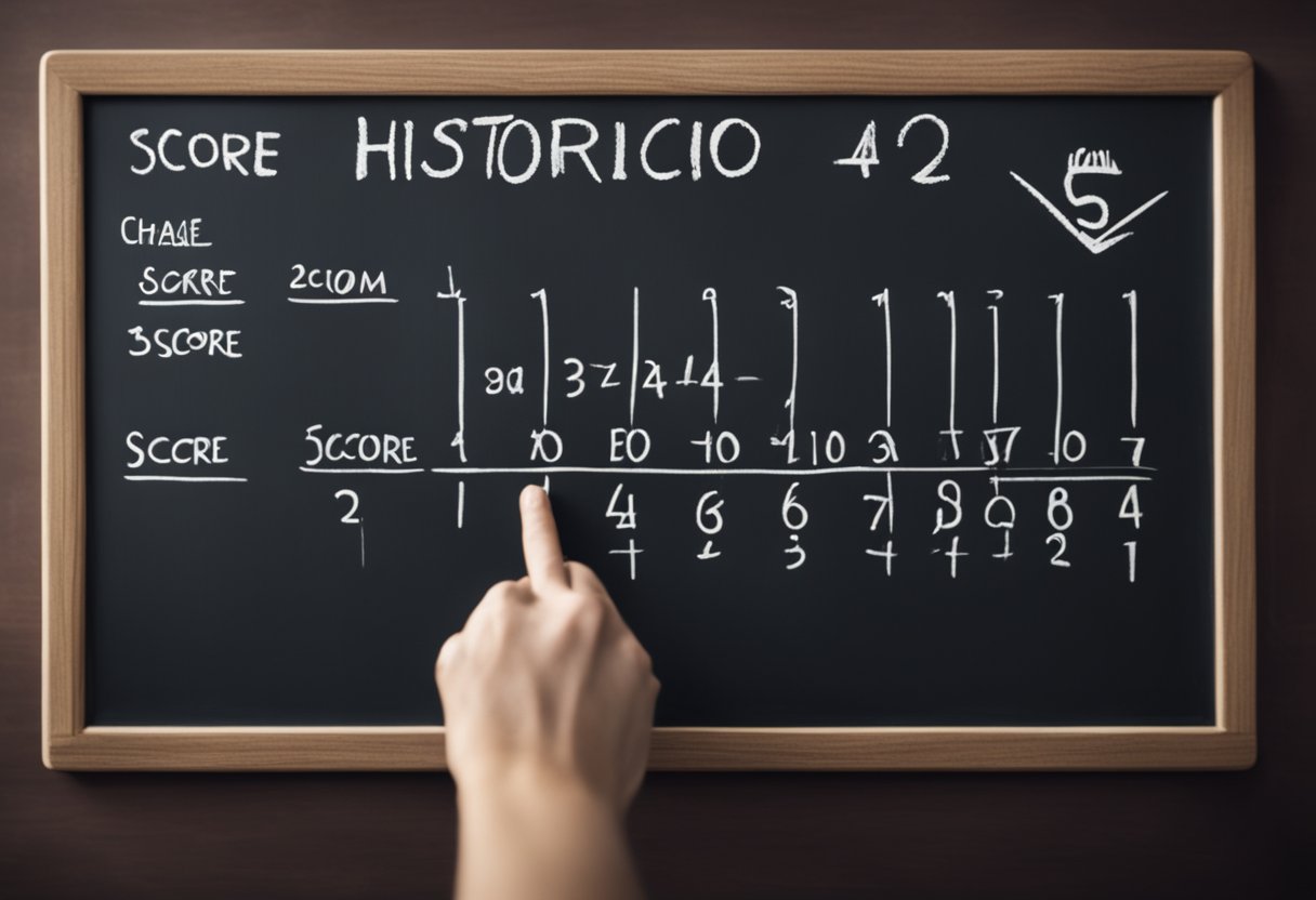 Uma lousa limpa: Uma pessoa apagando uma lousa com as palavras "Histórico" e "Pontuação" escritas nela, enquanto um número aumenta ao fundo.