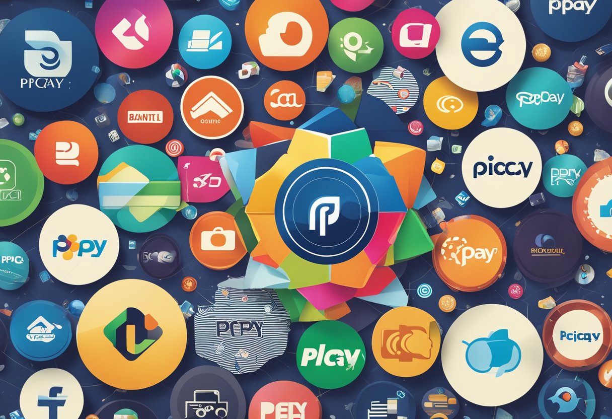 Uma gráfica colorida de um logo do PicPay cercado por vários logos de bancos, sugerindo a propriedade do PicPay