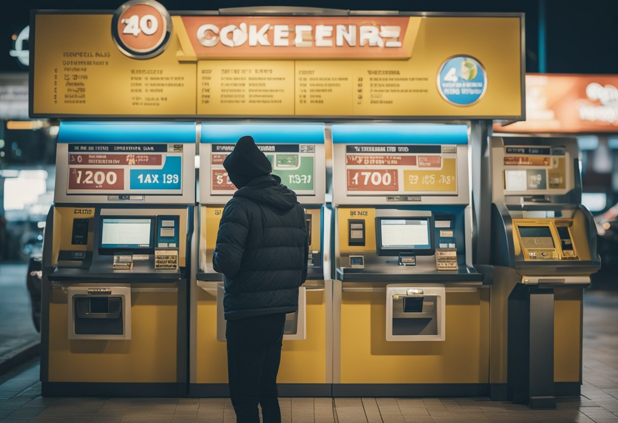 Uma pessoa em um quiosque de loteria pagando seu imposto de veículo