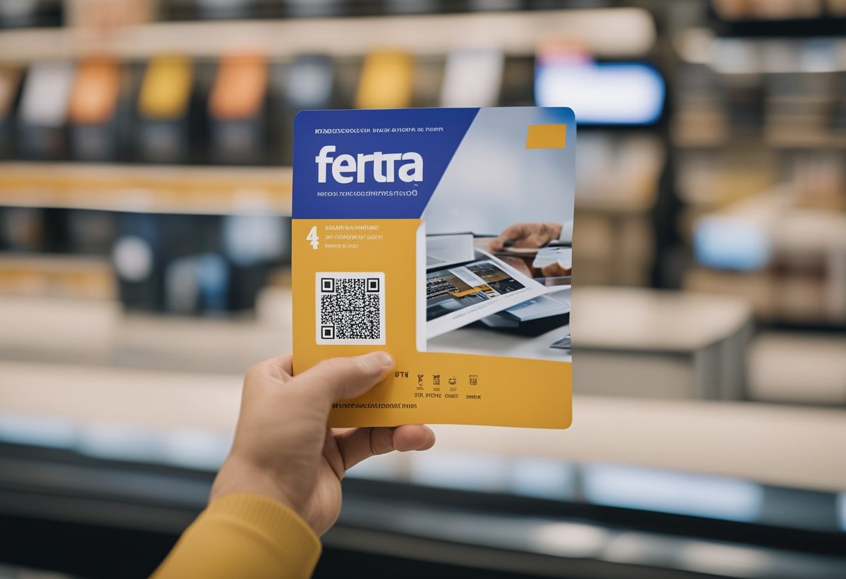 Um cliente recebendo um cartão Magazine Luiza com um limite inicial especificado por um representante da loja.