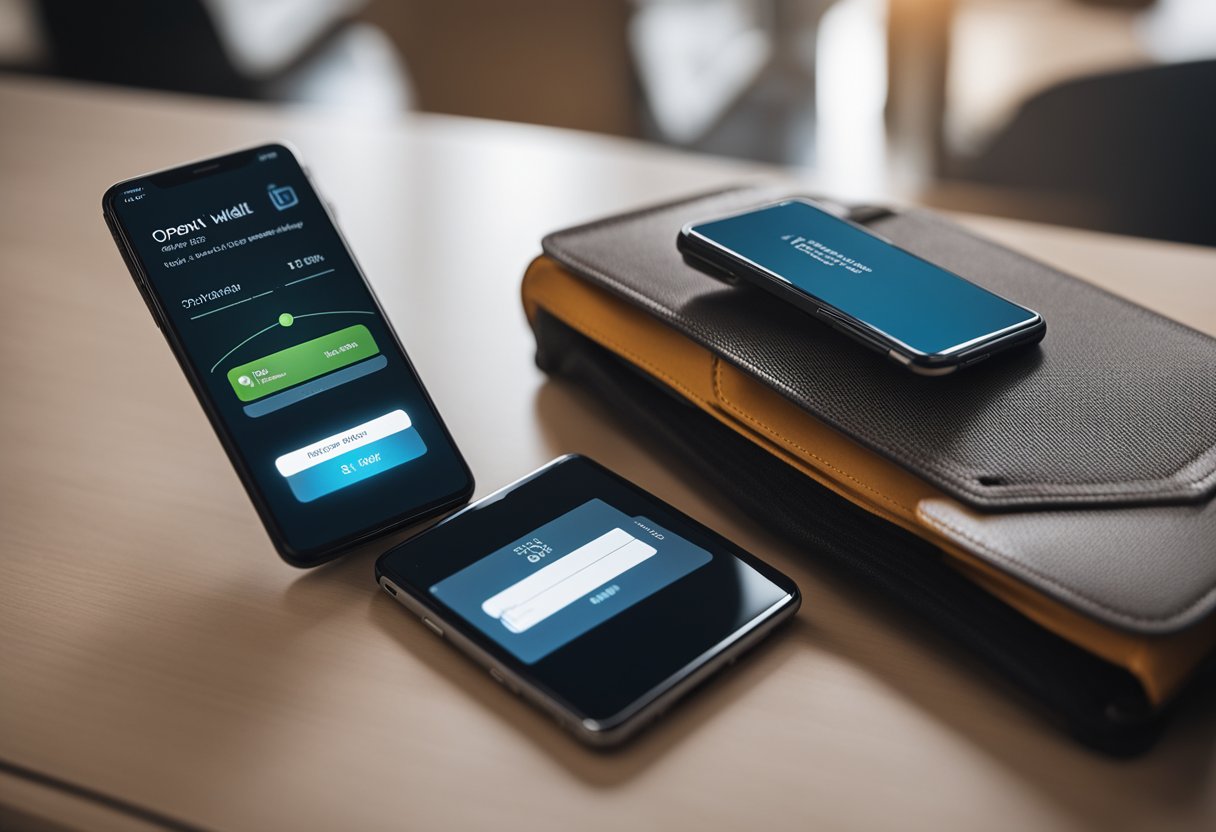 Um smartphone com um aplicativo de carteira digital aberto, exibindo um ícone de carregamento com uma barra de progresso indicando o tempo restante para um novo registro aparecer.