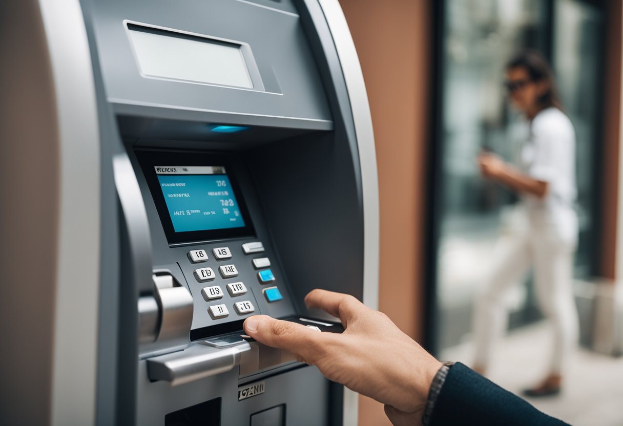 Uma pessoa digitando um PIN de seis dígitos em um caixa eletrônico do Caixa Tem