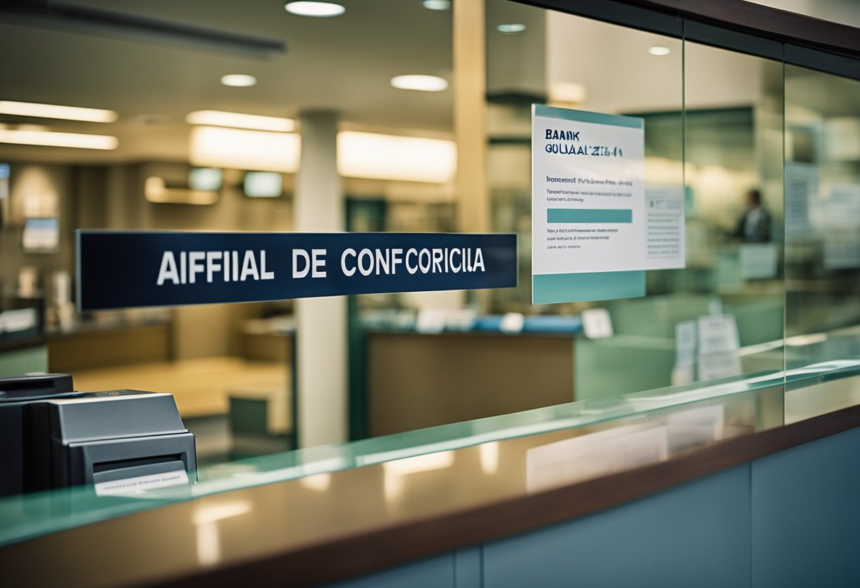 Uma janela de caixa eletrônico com uma placa dizendo "afinal z1 é de qual banco confira aqui" acima do balcão