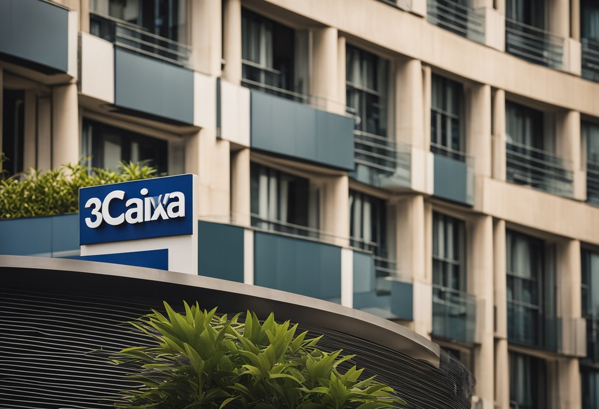 Um edifício com o logo da Caixa e o número 3880 exibido de forma proeminente