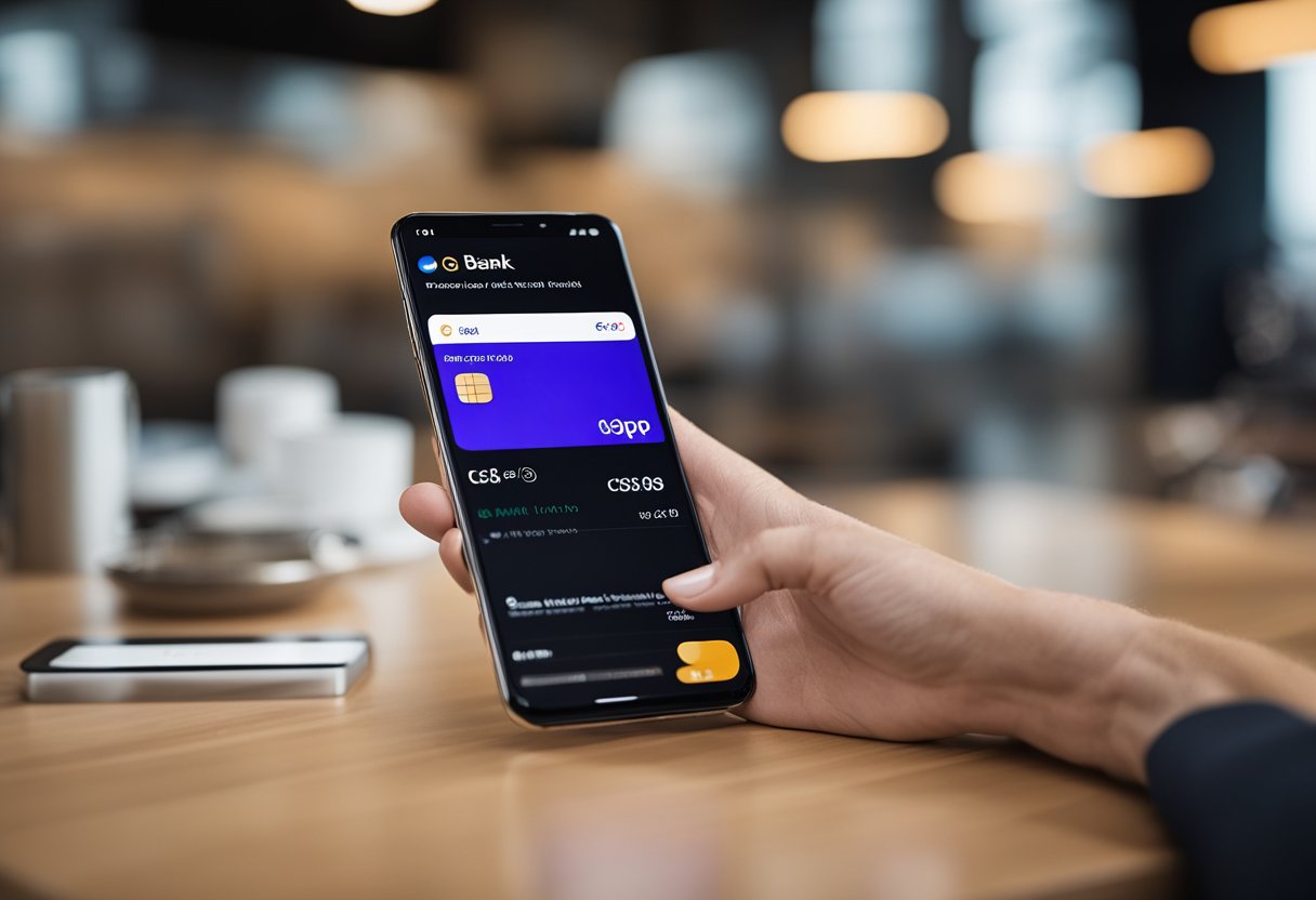 Um smartphone moderno exibindo o aplicativo do C6 Bank com cartões de conta globais adicionais sendo adicionados ao Google Pay