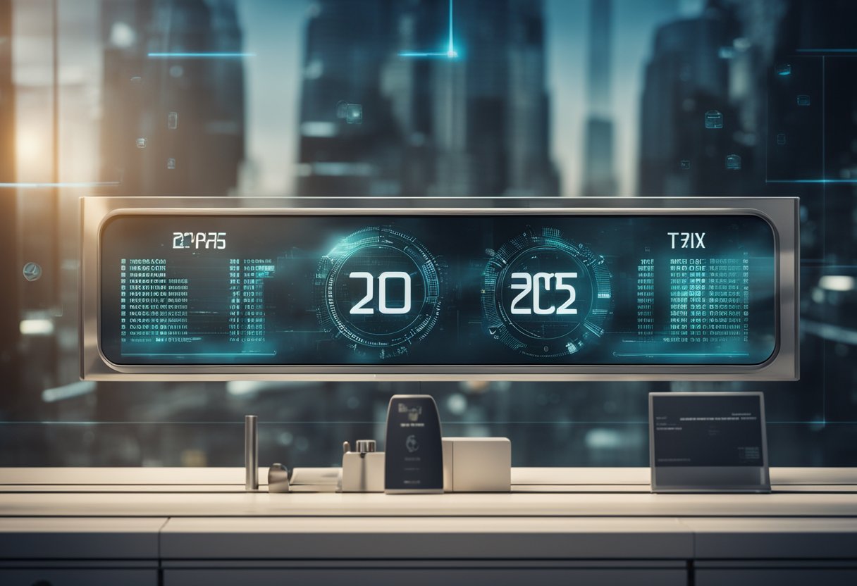 Uma interface bancária futurista exibe "Antecipação do Imposto de Renda 2025" com o logo do Banco Inter, pronta para uso.