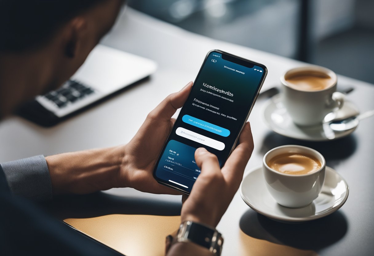 Uma pessoa usando um smartphone para acessar o aplicativo Nubank, verificando se é possível antecipar o pagamento do FGTS.