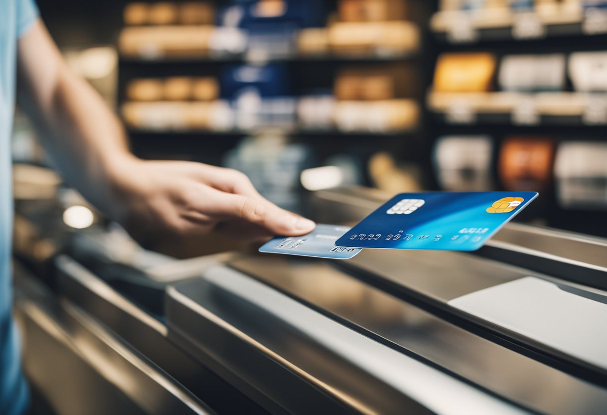 Um cartão de crédito sendo passado no caixa de uma loja Americanas