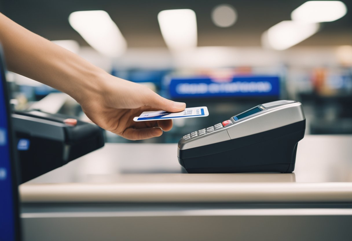Um cartão de crédito sendo passado no caixa de uma loja Carrefour