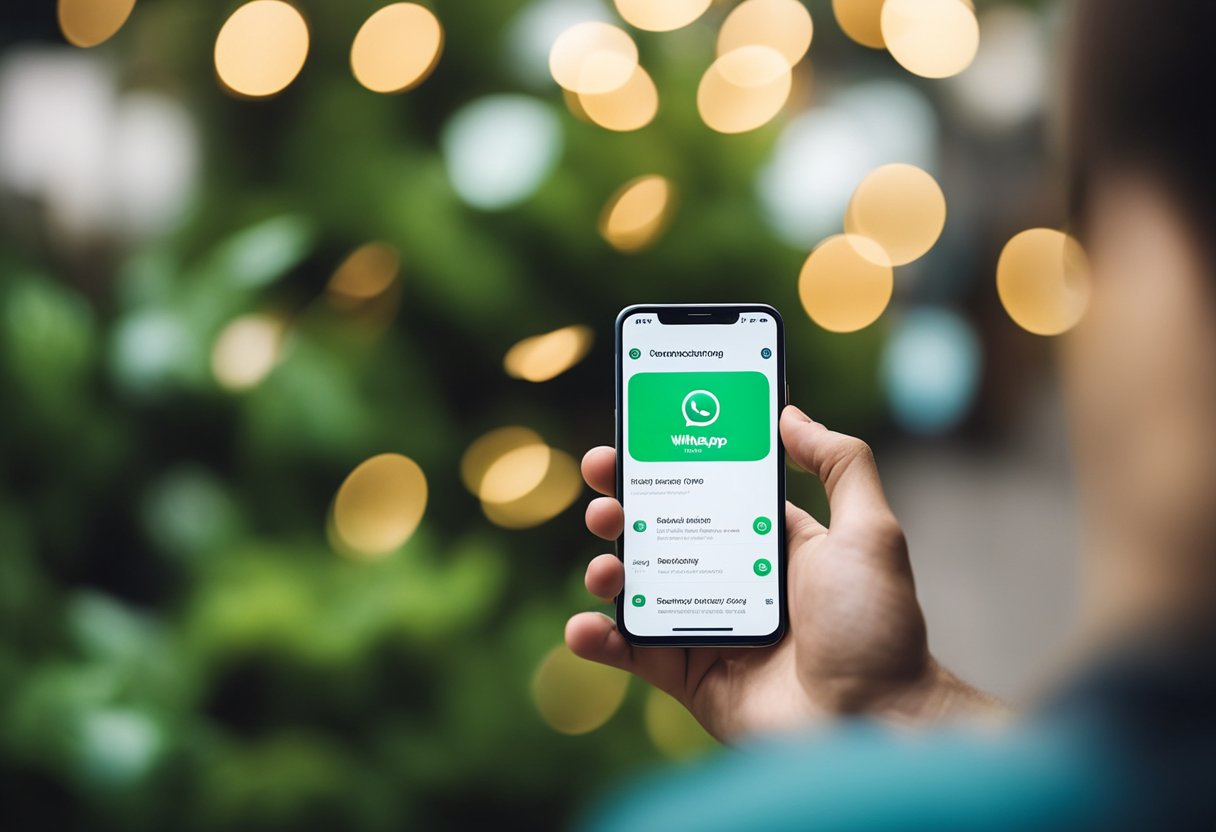 Um smartphone com um aplicativo de monitoramento aberto, exibindo conversas e atividades do WhatsApp