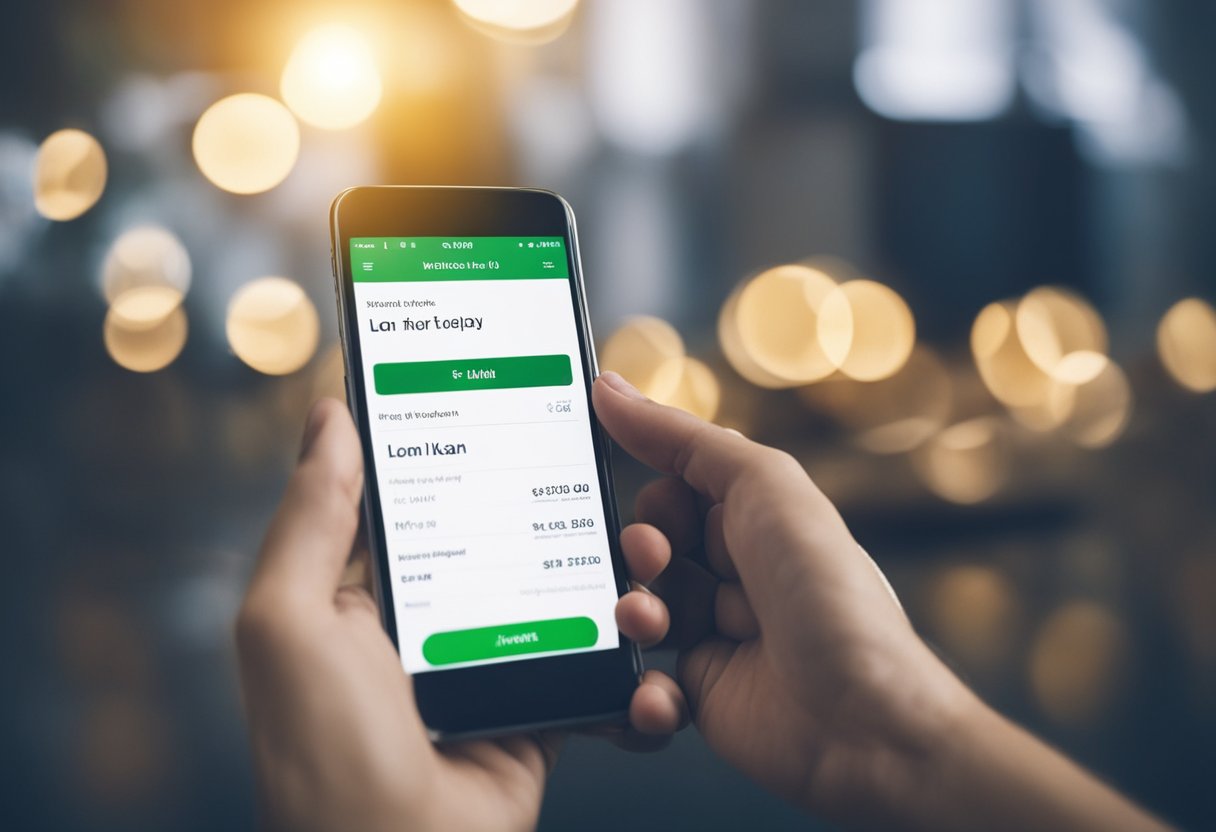 Uma pessoa usando um aplicativo móvel para solicitar um empréstimo para pagar contas