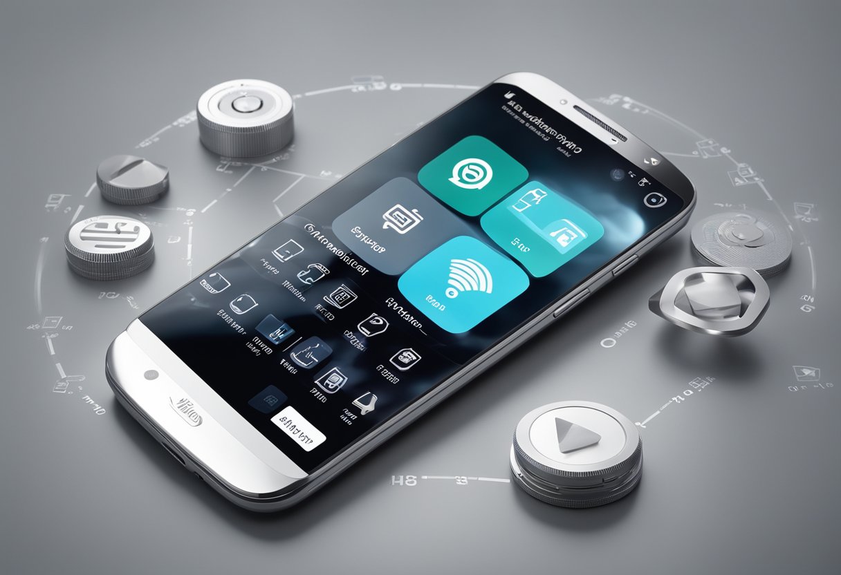 Um smartphone com o aplicativo do Santander exibido, cercado por gestos de frustração e uma tela de computador mostrando passos para solução de problemas.