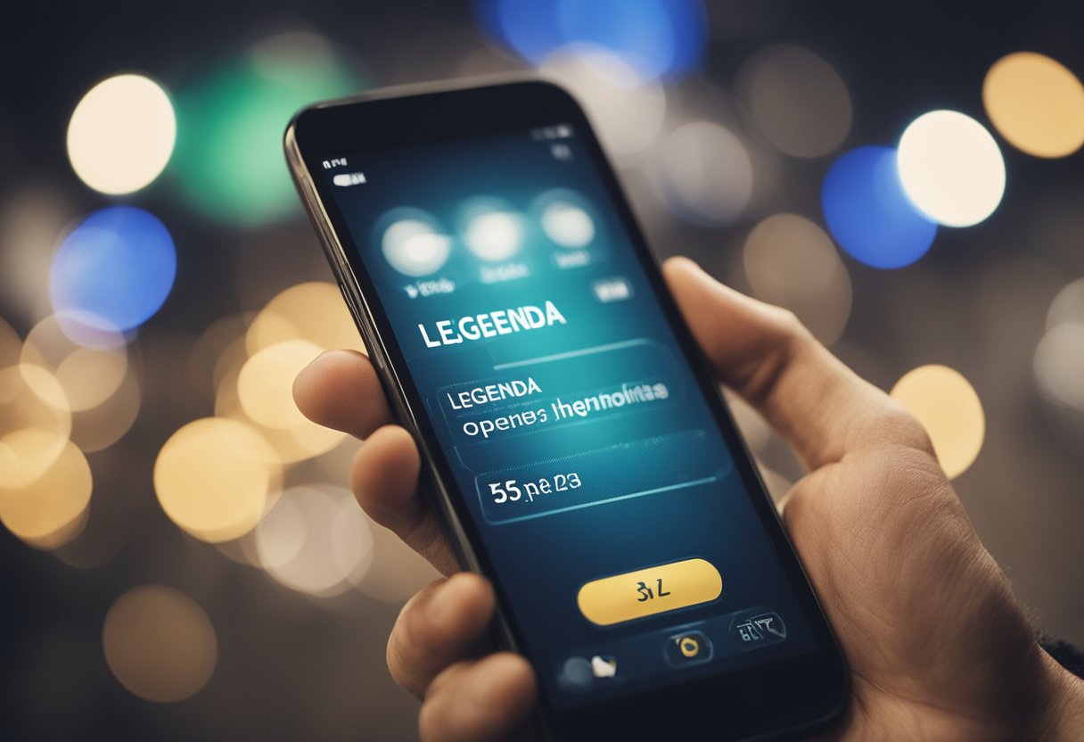 Uma tela de smartphone com o menu de configurações aberto e uma caixa de diálogo com a palavra "legenda" riscada.