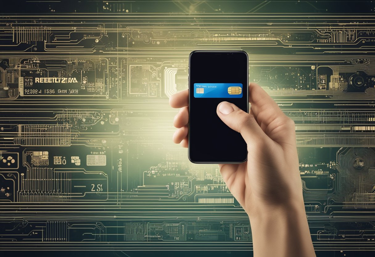 Uma mão segurando um cartão de crédito, com um dedo pressionando um botão em um aplicativo móvel para ativar a função de crédito do Banco Inter