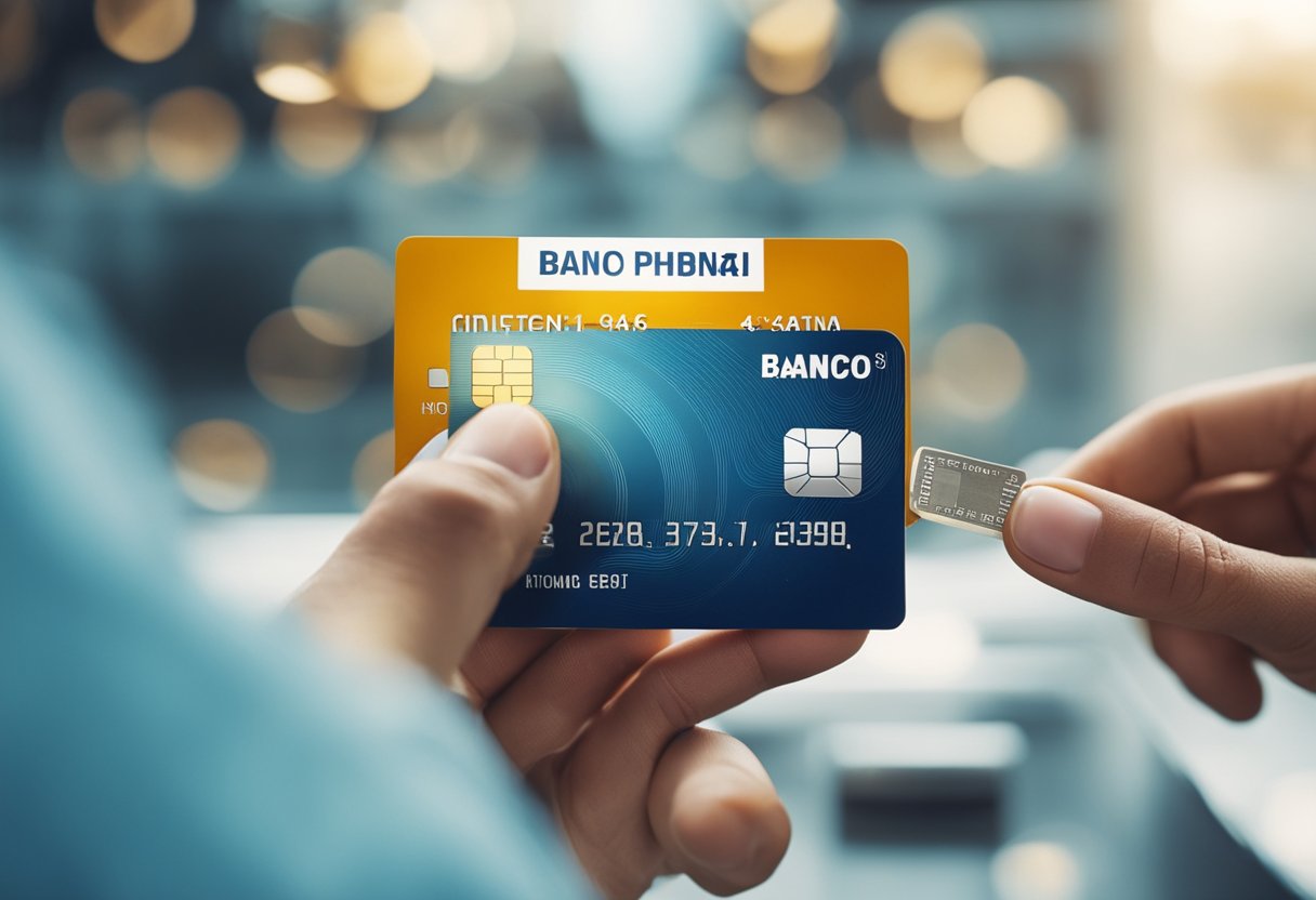 Uma mão segurando um cartão de crédito do Banco Inter com um botão sendo pressionado para ativar a função de crédito